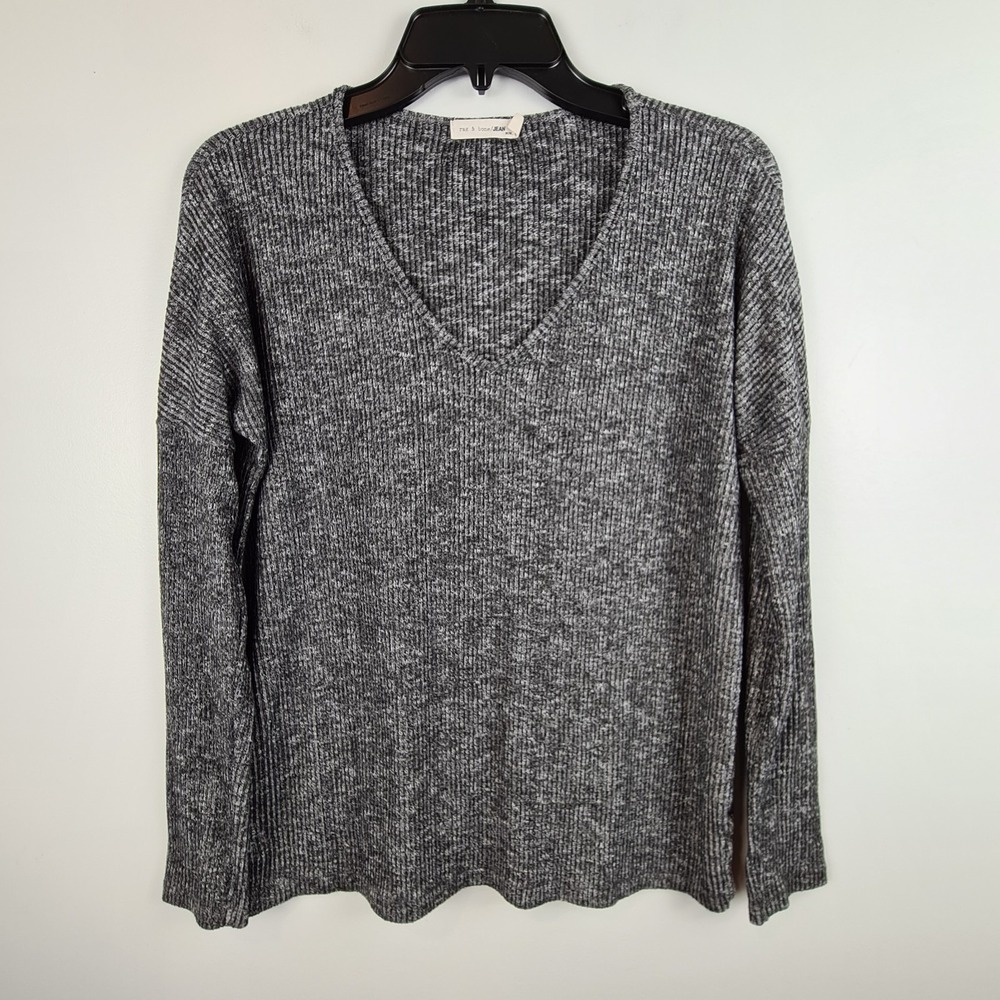 Rag & Bone Heather Gray Ribbed V-Neck Long Sleeve Top‎ Medium Casual Basic Layer